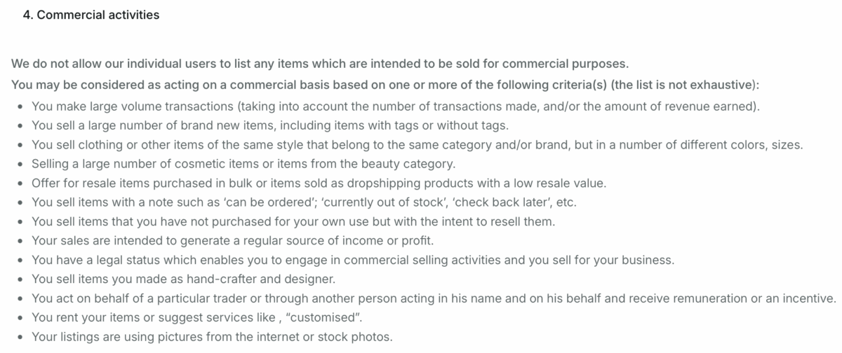 vinted catalogue rules