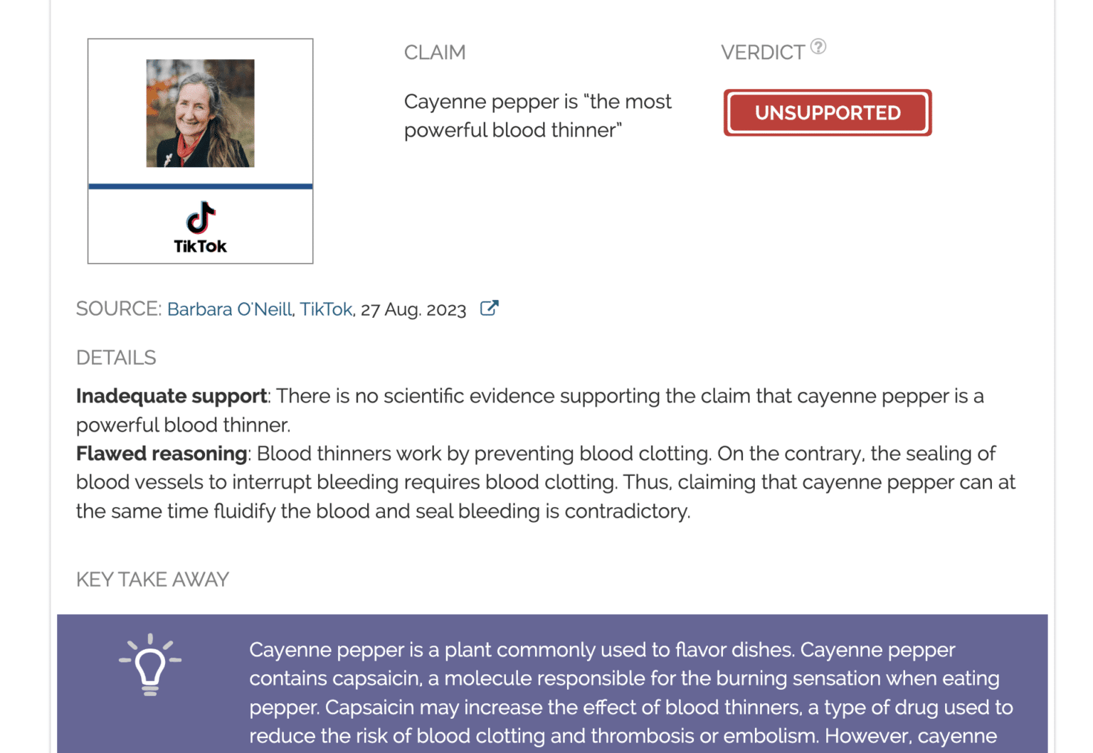 Naturopath promotes scientifically unsubstantiated claim that cayenne