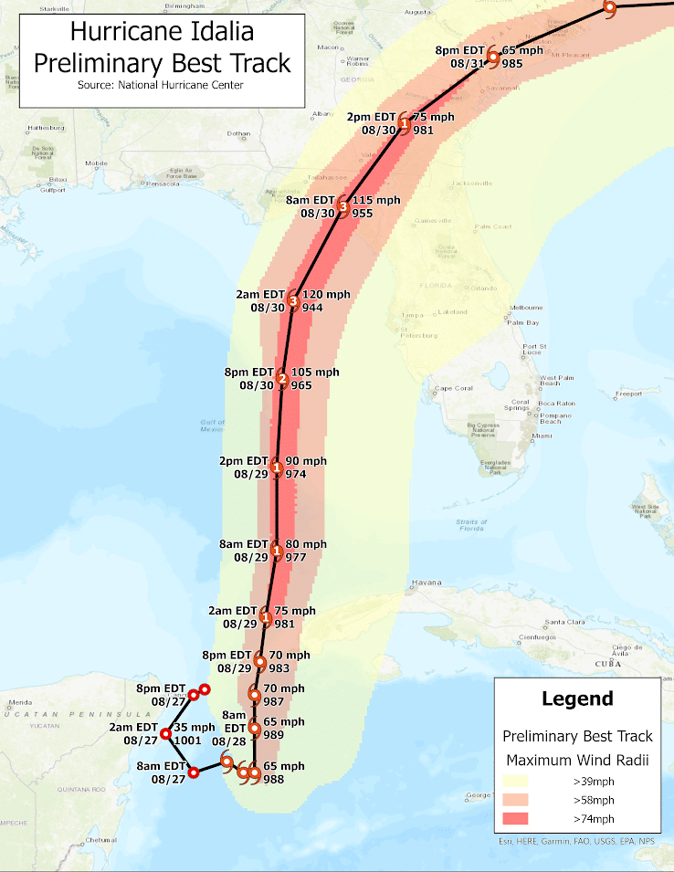 Stien til 2023's Hurricane Idalia.