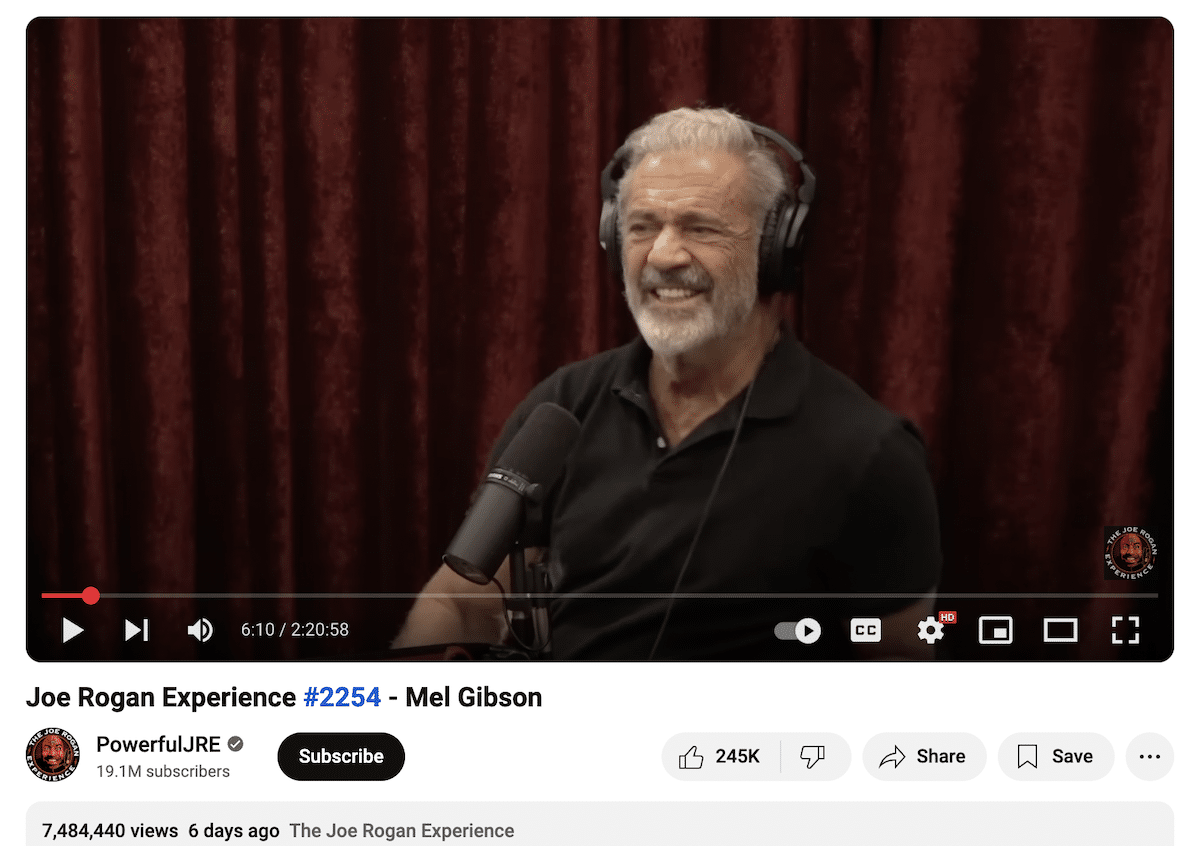 Mel Gibson baseless claim Joe Rogan’s podcast dewormers ivermectin fenbendazole effective cancer cures