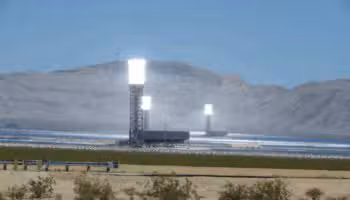 A photograph of the Ivanpah solar plant.
