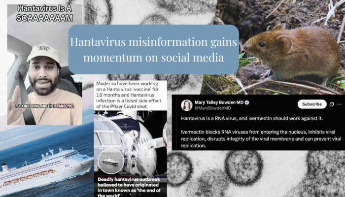 Image collage showing social media posts containing hantavirus misinformation.