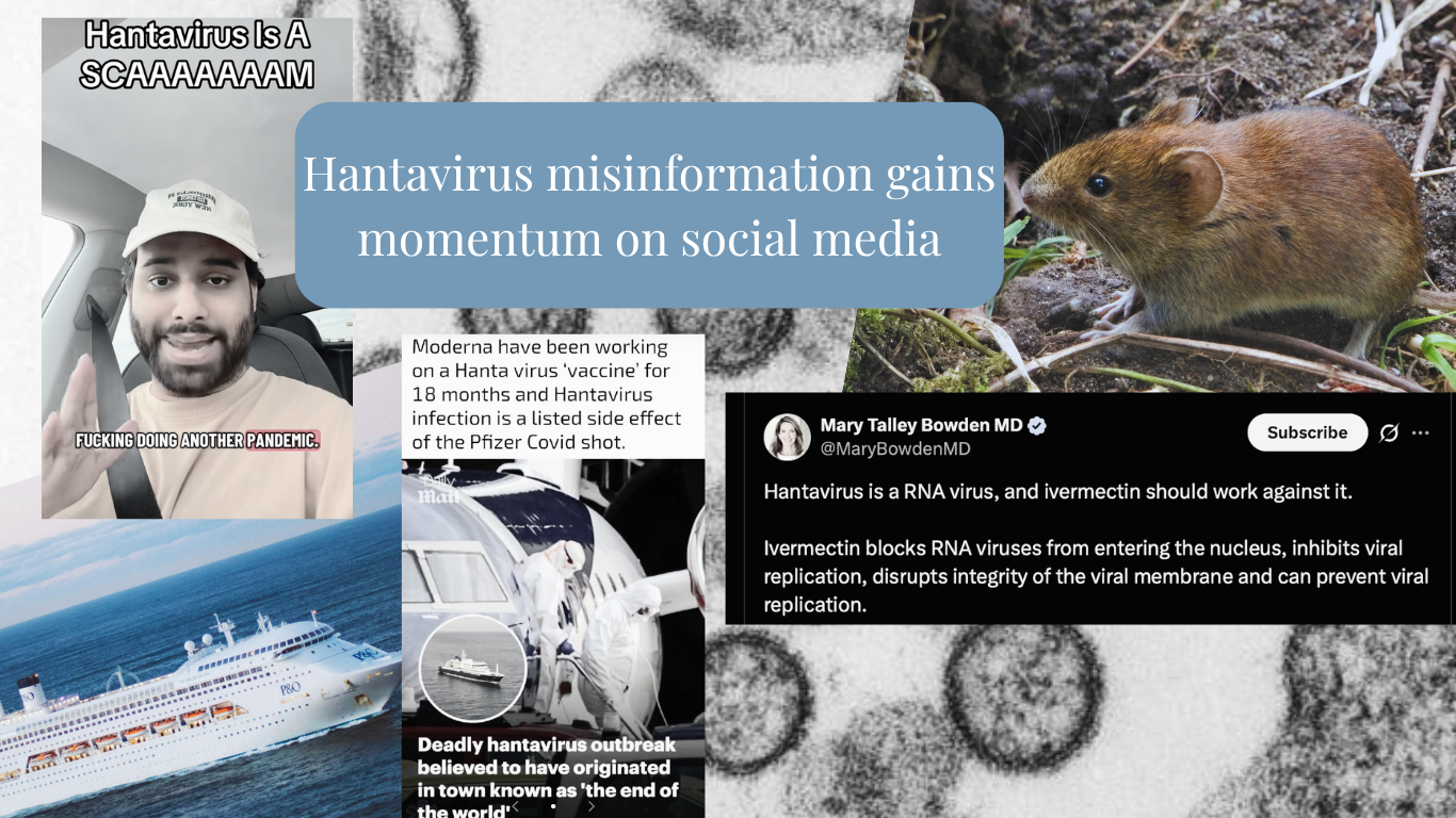 Image collage showing social media posts containing hantavirus misinformation.