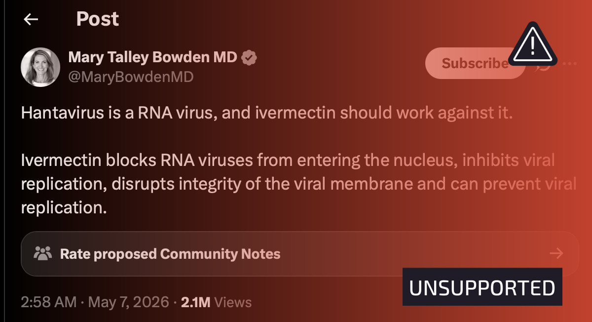 Doctor misleads with post claiming ivermectin works on hantavirus infection