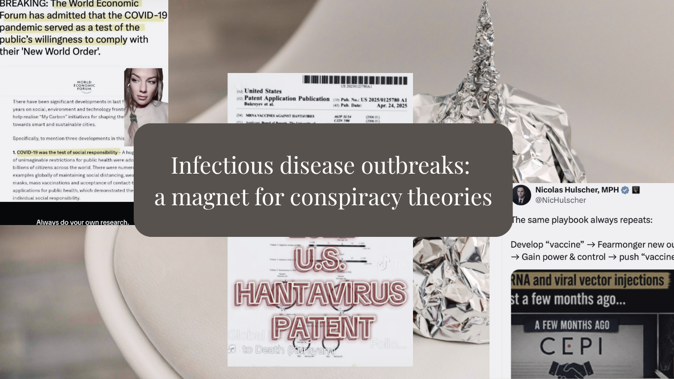 Social media posts containing conspiratorial narratives about COVID-19, hantavirus, and Ebola.