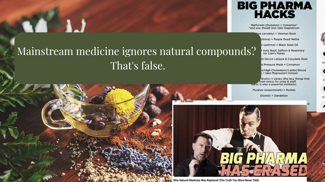 Screenshots of social media posts falsely claiming Big Pharma disregards or hides natural cures.