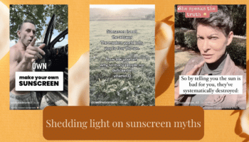 Screenshots of social media posts containing sunscreen misinformation.